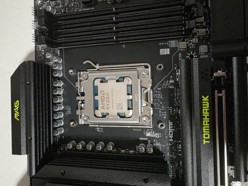 AMD Ryzen 7 9800X3D installed on MSI MAG X870 Tomahawk motherboard