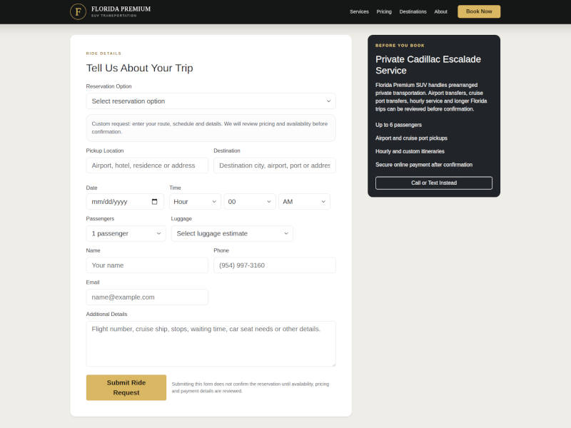 Dynamic custom booking form with route-specific fields
