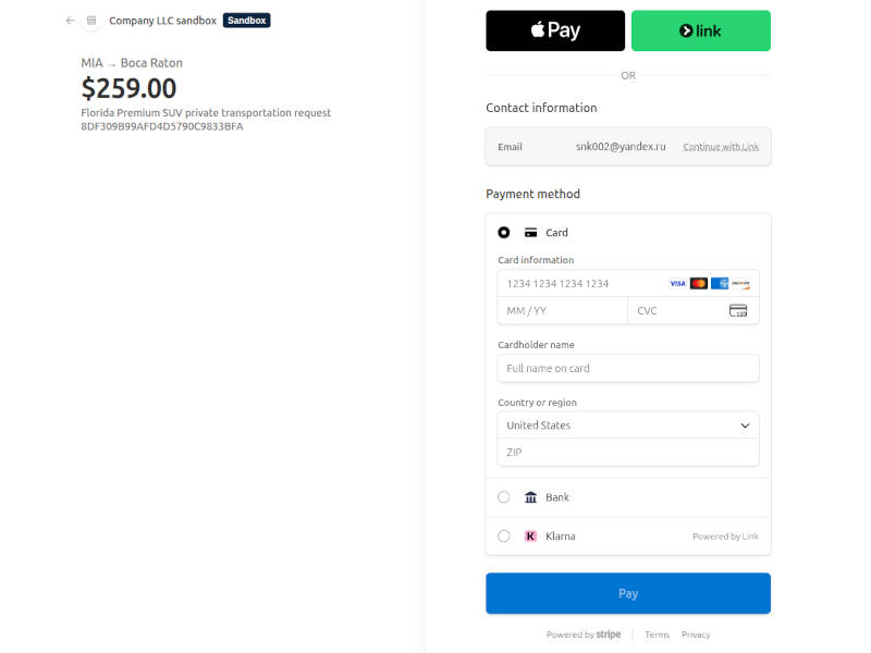 Stripe Checkout integration for custom booking website