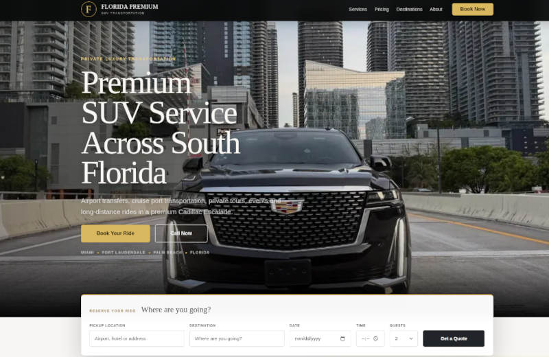 Florida Premium SUV private transportation booking website with custom online booking workflow