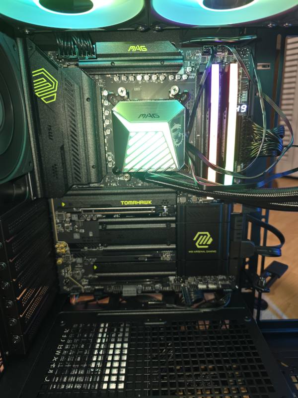 MSI X870 Tomahawk installed with MSI MAG liquid cooling