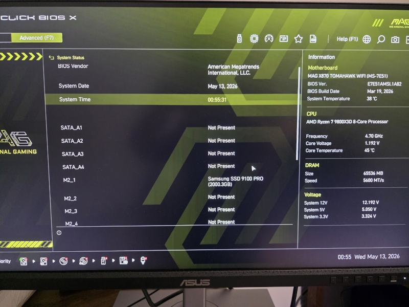 MSI X870 Tomahawk BIOS showing final stable configuration