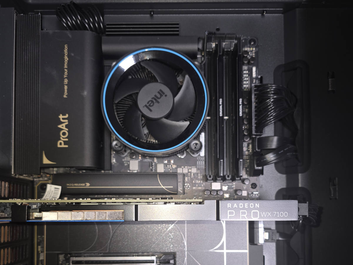 ASUS ProArt workstation with Radeon Pro graphics before RAID and cooling upgrades